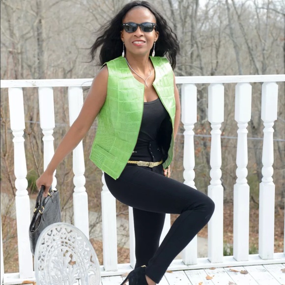 Designer Maxima Genuine Alligator green vest coat jacket S-M 2-6/8 - Picture 12 of 16